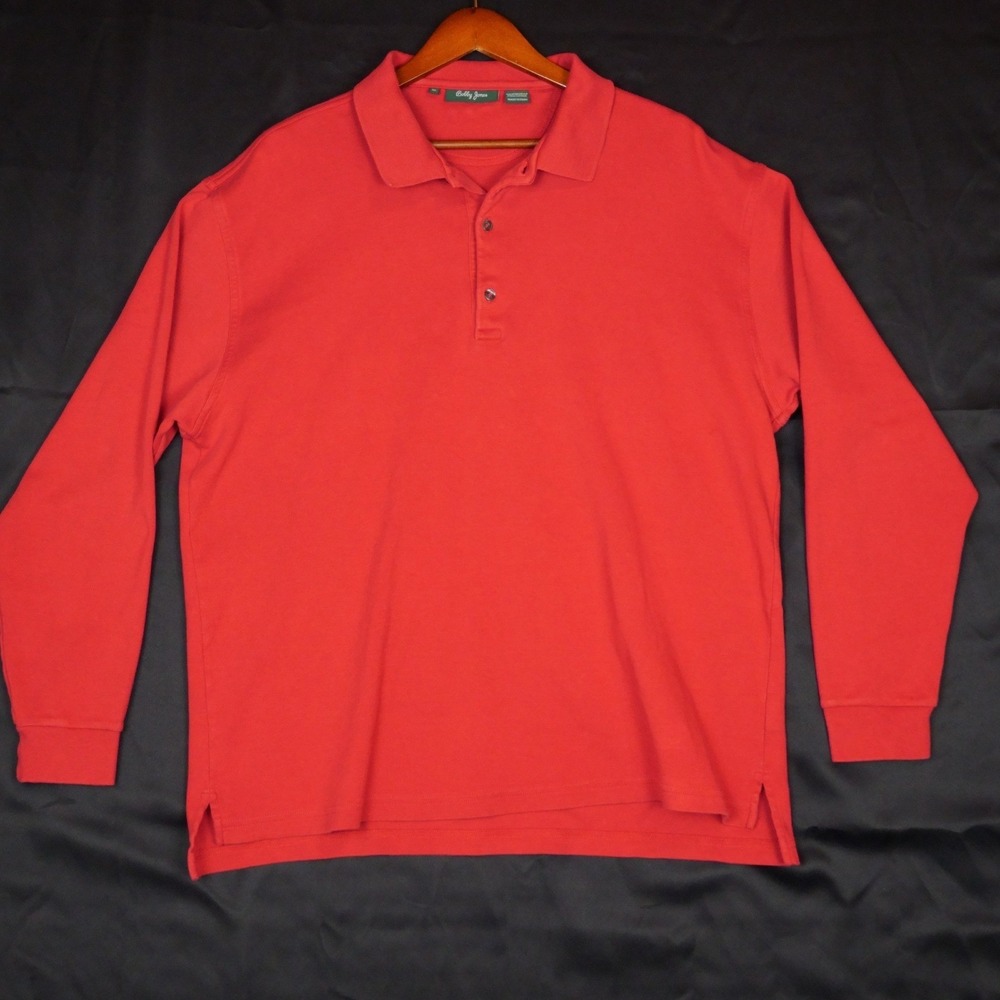 Bobby Jones Polo Shirt Mens XL Red Solid Long Sleeve Pima Cotton Golf